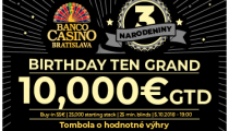 Zajtra Banco Casino oslavuje 3. narodeniny a v piatok narodeninový turnaj s 10,000€ GTD iba za 55€!